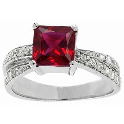 Princess Cut Red Ruby With Natural Earth Mined Diamonds 4.10 Ct. Ring White Gold 14K