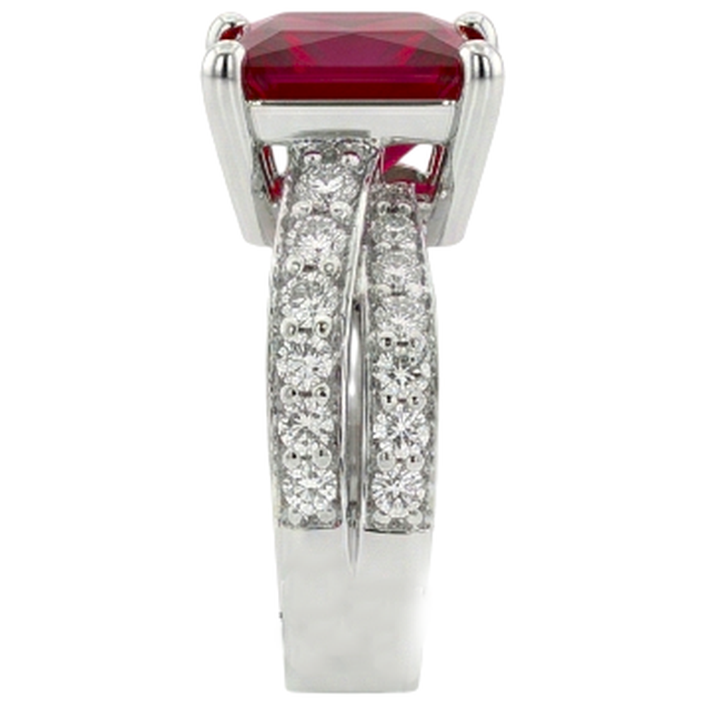 Princess Cut Red Ruby With Natural Earth Mined Diamonds 4.10 Ct. Ring White Gold 14K