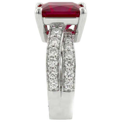 Princess Cut Red Ruby With Natural Earth Mined Diamonds 4.10 Ct. Ring White Gold 14K