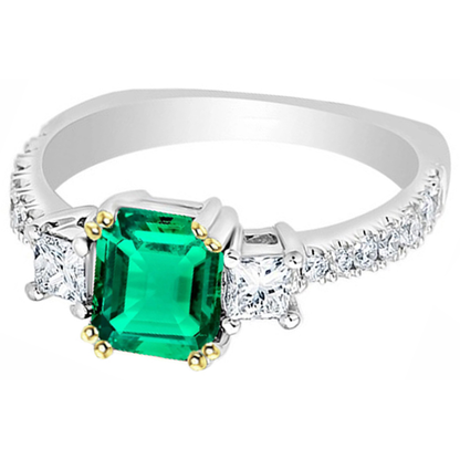 Natural Real ( Not Lab Grown ) Princess Diamond Green Emerald GIA Ring Engagement Gold