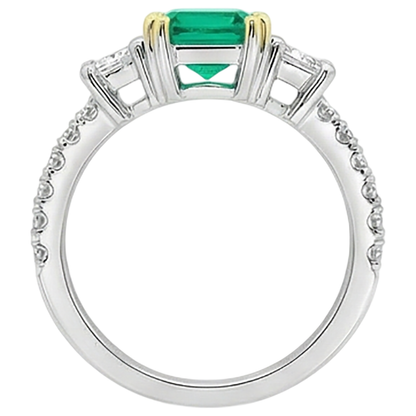 Natural Real ( Not Lab Grown ) Princess Diamond Green Emerald GIA Ring Engagement Gold