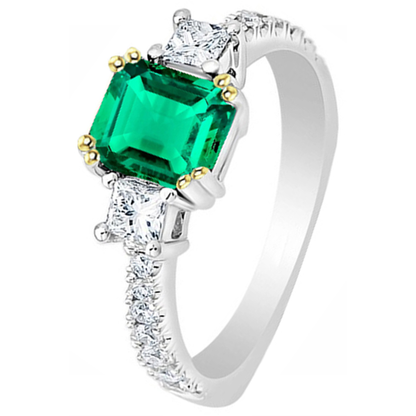 Natural Real ( Not Lab Grown ) Princess Diamond Green Emerald GIA Ring Engagement Gold