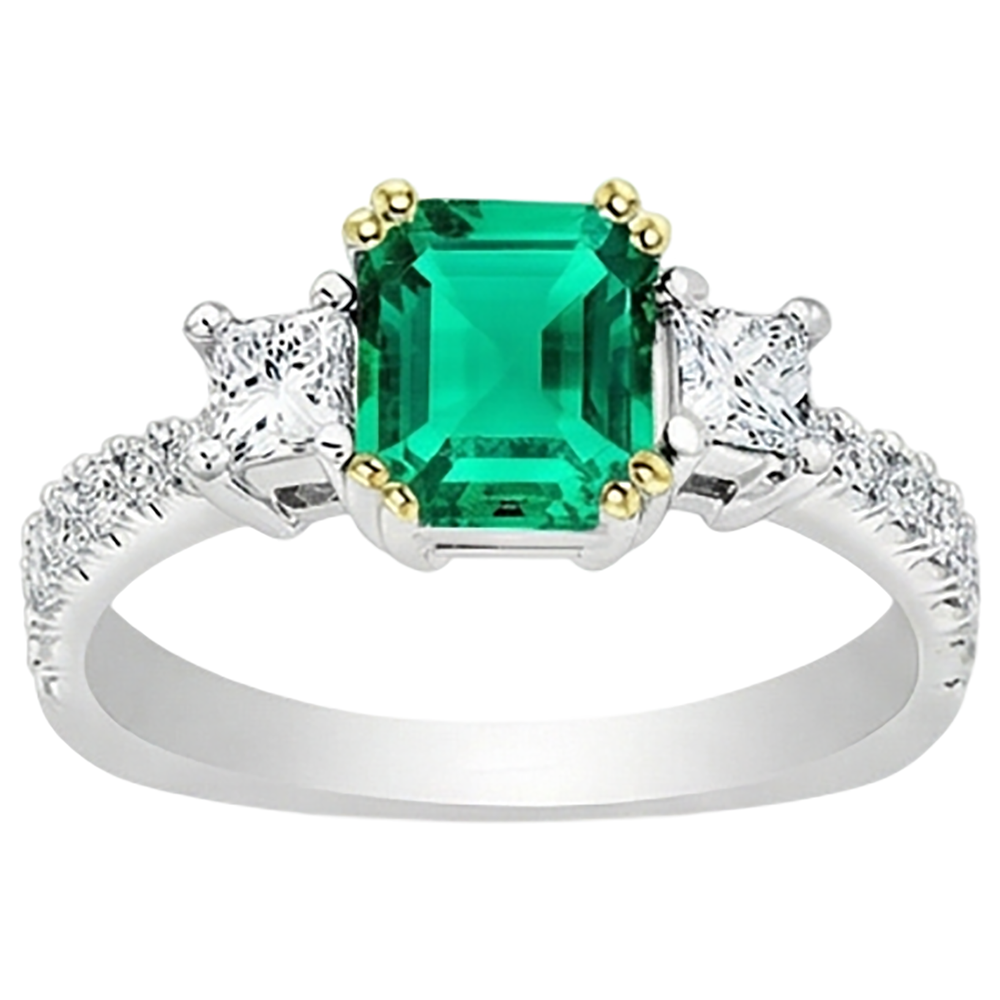 Natural Real ( Not Lab Grown ) Princess Diamond Green Emerald GIA Ring Engagement Gold
