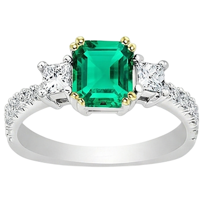 Natural Real ( Not Lab Grown ) Princess Diamond Green Emerald GIA Ring Engagement Gold