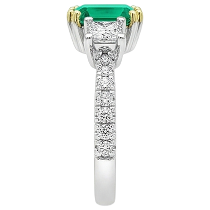 Natural Real ( Not Lab Grown ) Princess Diamond Green Emerald GIA Ring Engagement Gold