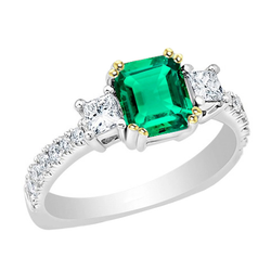 Princess Diamond Green Emerald Ring Engagement Gold