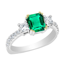 Natural Real ( Not Lab Grown ) Princess Diamond Green Emerald GIA Ring Engagement Gold