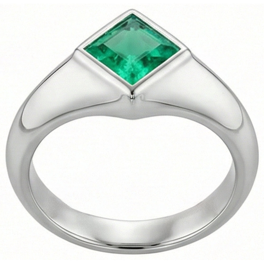 Natural Real ( Not Lab Grown ) Princess Gemstone Men’s Ring Green Emerald GIA Bezel Set