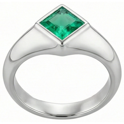 Natural Real ( Not Lab Grown ) Princess Gemstone Men’s Ring Green Emerald GIA Bezel Set