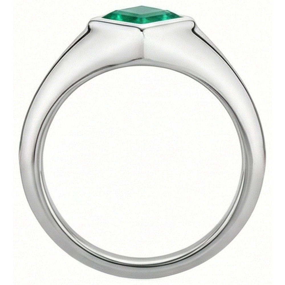 Natural Real ( Not Lab Grown ) Princess Gemstone Men’s Ring Green Emerald GIA Bezel Set