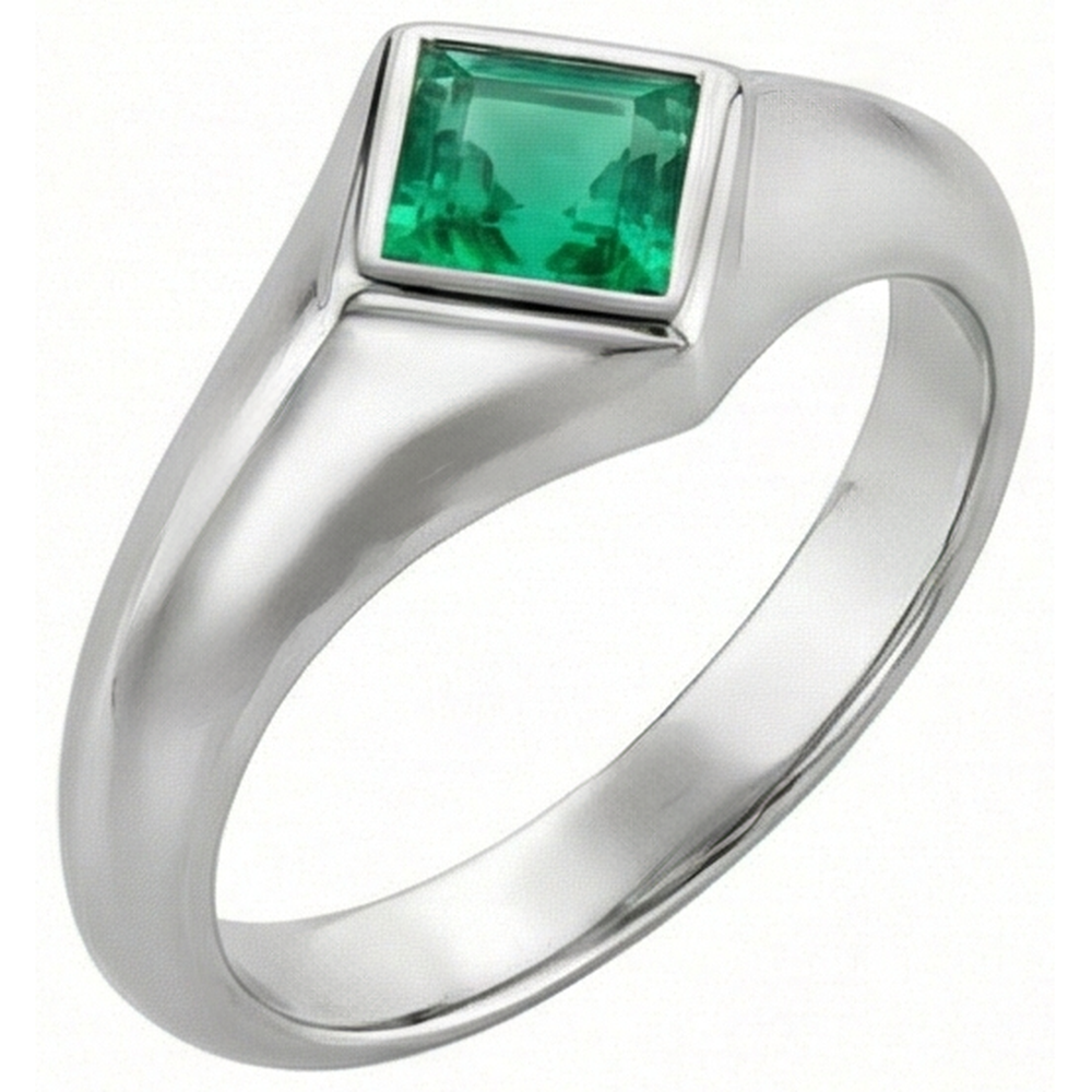 Natural Real ( Not Lab Grown ) Princess Gemstone Men’s Ring Green Emerald GIA Bezel Set