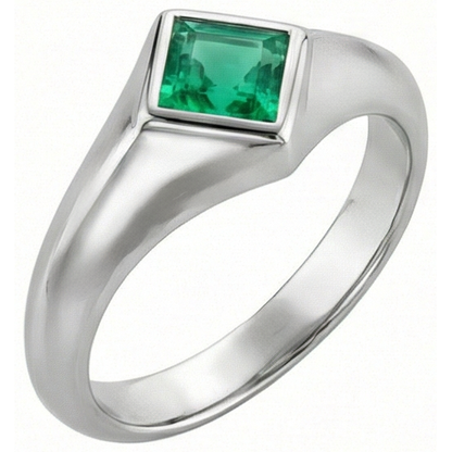 Natural Real ( Not Lab Grown ) Princess Gemstone Men’s Ring Green Emerald GIA Bezel Set