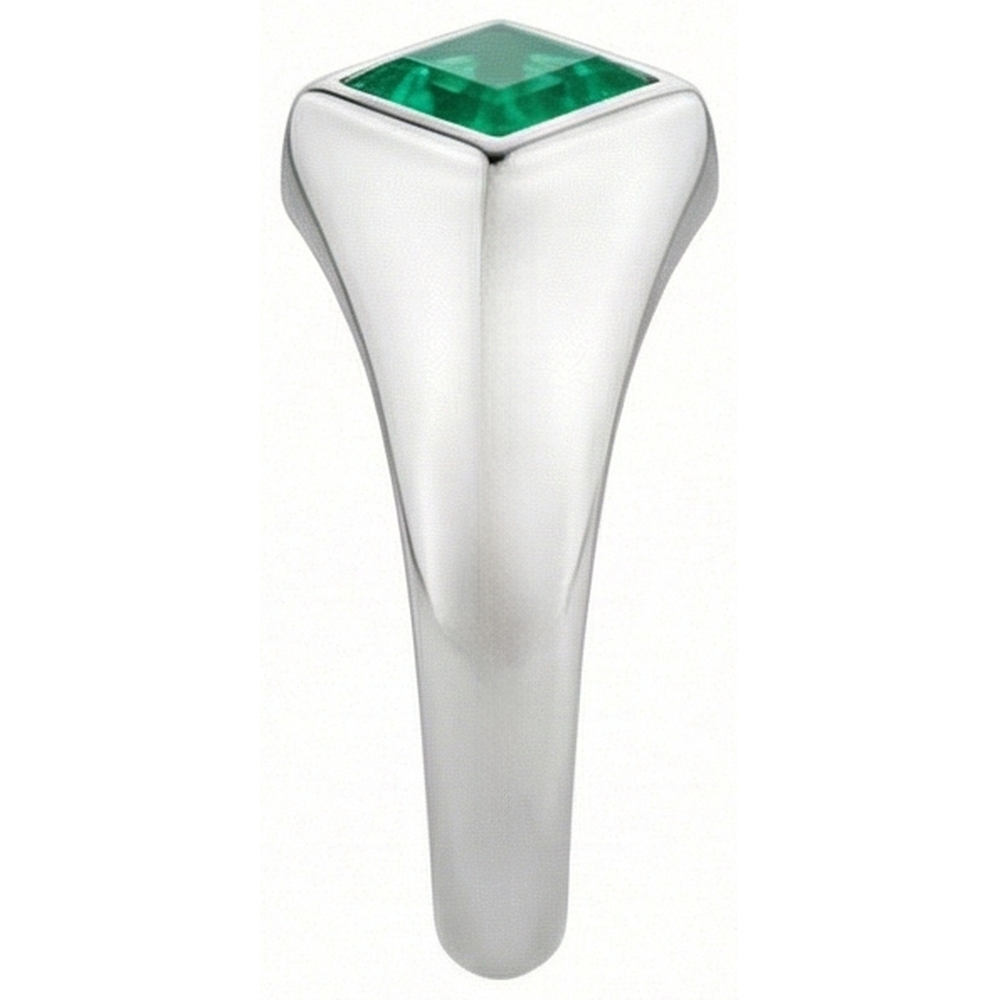 Natural Real ( Not Lab Grown ) Princess Gemstone Men’s Ring Green Emerald GIA Bezel Set