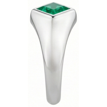Natural Real ( Not Lab Grown ) Princess Gemstone Men’s Ring Green Emerald GIA Bezel Set