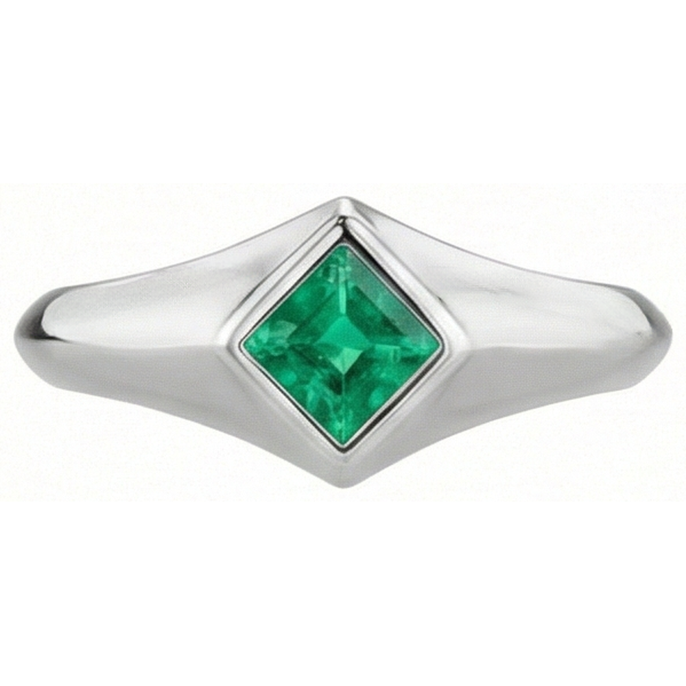 Natural Real ( Not Lab Grown ) Princess Gemstone Men’s Ring Green Emerald GIA Bezel Set