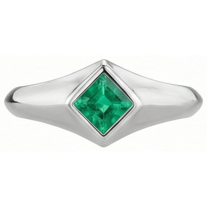Natural Real ( Not Lab Grown ) Princess Gemstone Men’s Ring Green Emerald GIA Bezel Set