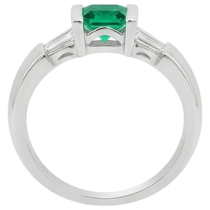 Natural Real ( Not Lab Grown ) Princess Green Emerald GIA Ring With Baguette Diamonds