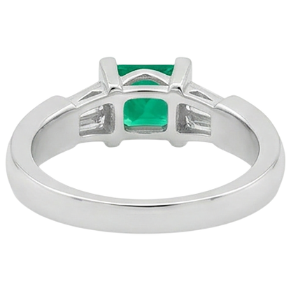 Natural Real ( Not Lab Grown ) Princess Green Emerald GIA Ring With Baguette Diamonds