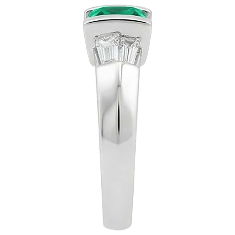 Natural Real ( Not Lab Grown ) Princess Green Emerald GIA Ring With Baguette Diamonds