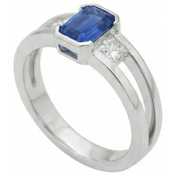 Princess Natural Earth Mined Diamond 3 Stone Emerald Sapphire Ring Split Shank 1.25 Carats