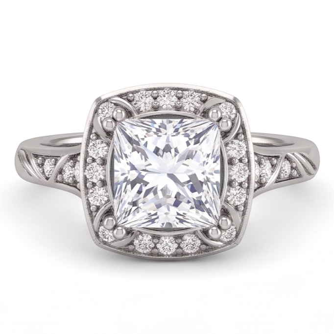 Princess Natural Earth Mined Diamond Engagement Anniversary Ring 1.72 Carat White Gold 14K