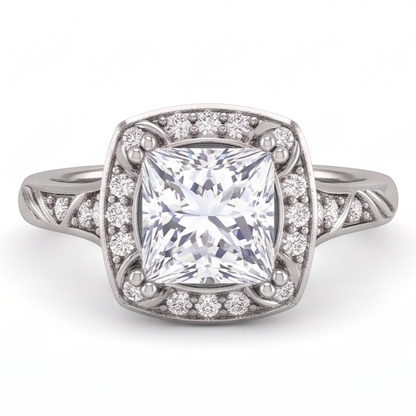 Princess Natural Earth Mined Diamond Engagement Anniversary Ring 1.72 Carat White Gold 14K