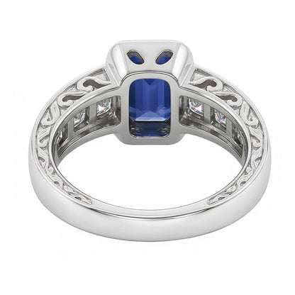 Princess Natural Earth Mined Diamond Ring Gold Bar Set 2.50 Carats Emerald Ceylon Sapphire