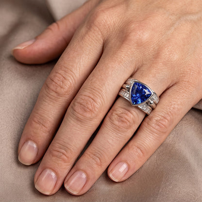 Princess Natural Earth Mined Diamond Ring Trillion Sapphire Vintage Style 3 Carats Jewelry