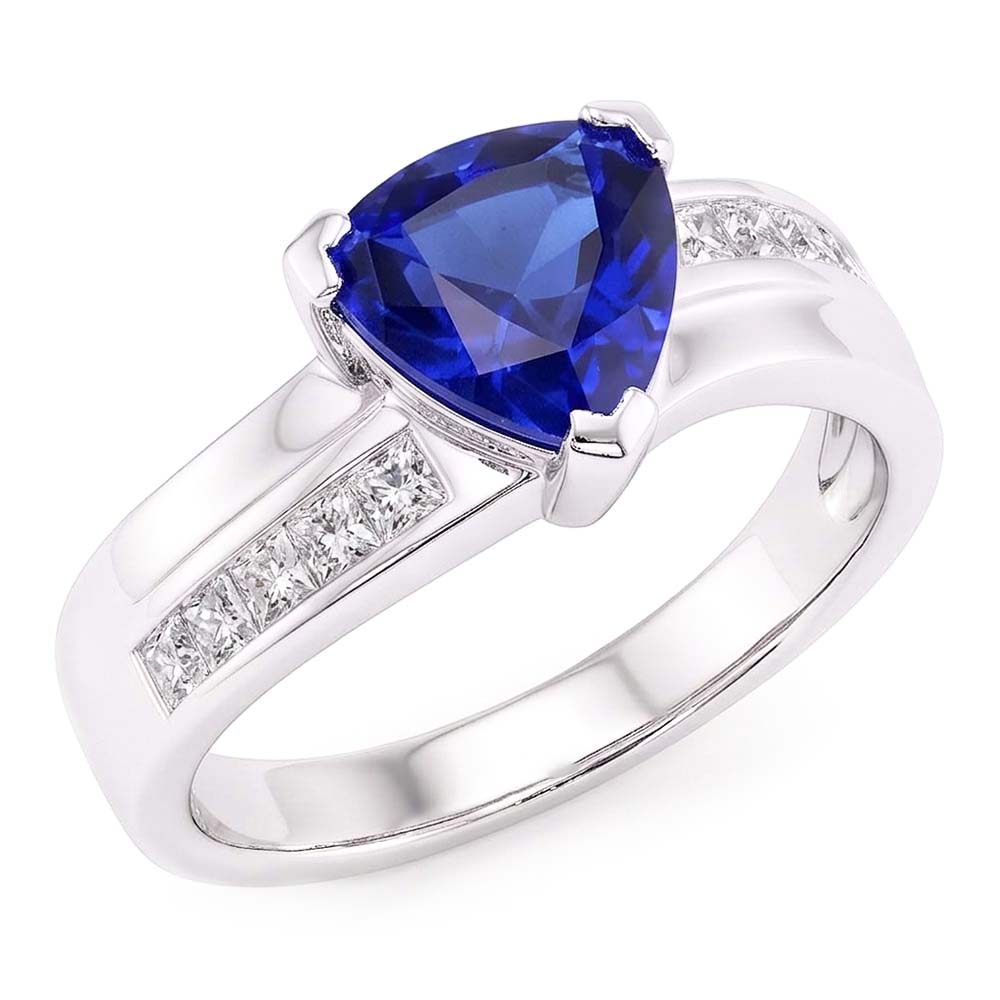 Princess Natural Earth Mined Diamond Sapphire Engagement Ring 2 Carats Channel Set Accents