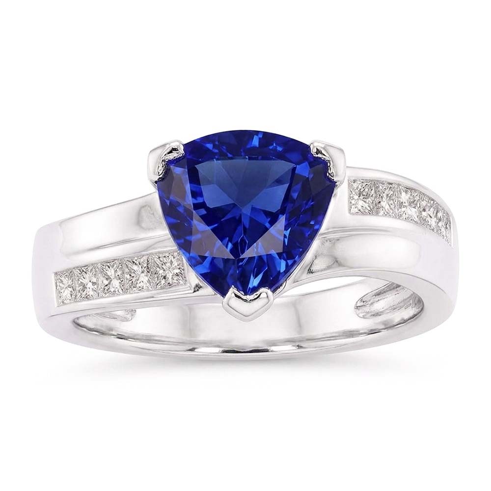Princess Natural Earth Mined Diamond Sapphire Engagement Ring 2 Carats Channel Set Accents