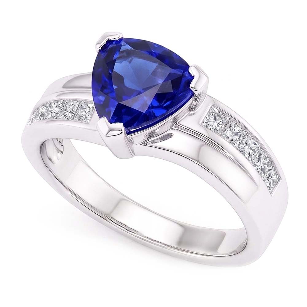 Princess Natural Earth Mined Diamond Sapphire Engagement Ring 2 Carats Channel Set Accents