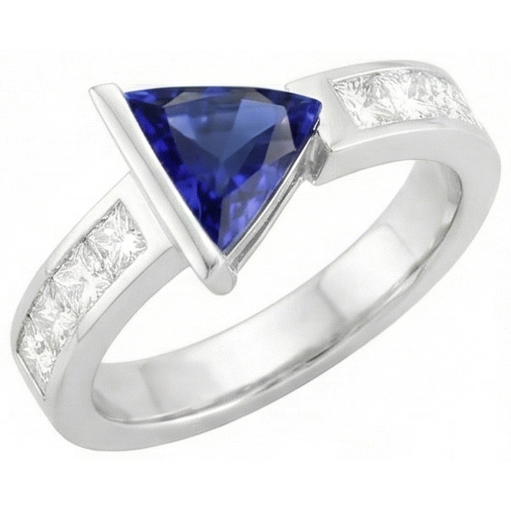 Princess Natural Earth Mined Diamond Trillion Sapphire Ring 1.25 Carats Channel Set