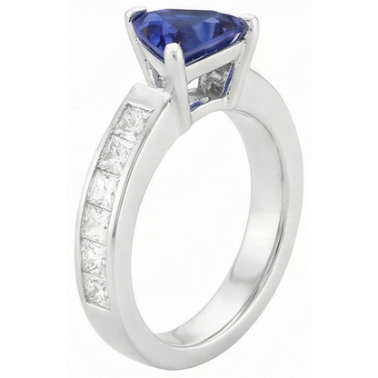 Princess Natural Earth Mined Diamond Trillion Sapphire Ring 1.25 Carats Channel Set
