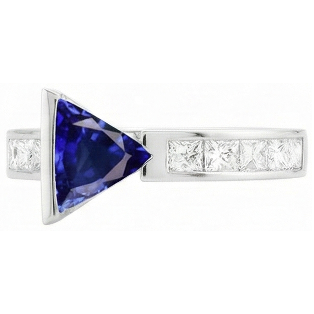Princess Natural Earth Mined Diamond Trillion Sapphire Ring 1.25 Carats Channel Set