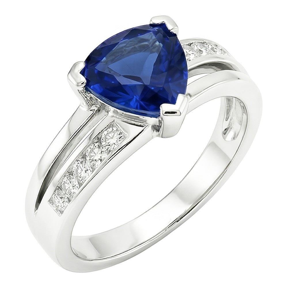 Princess Natural Earth Mined Diamond Trillion Sapphire Ring 2.50 Carats White Gold 14K