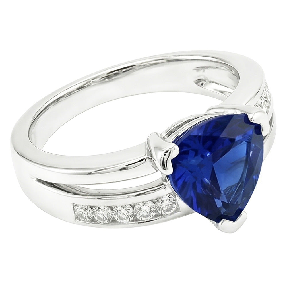 Princess Natural Earth Mined Diamond Trillion Sapphire Ring 2.50 Carats White Gold 14K