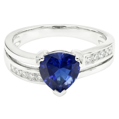 Princess Natural Earth Mined Diamond Trillion Sapphire Ring 2.50 Carats White Gold 14K