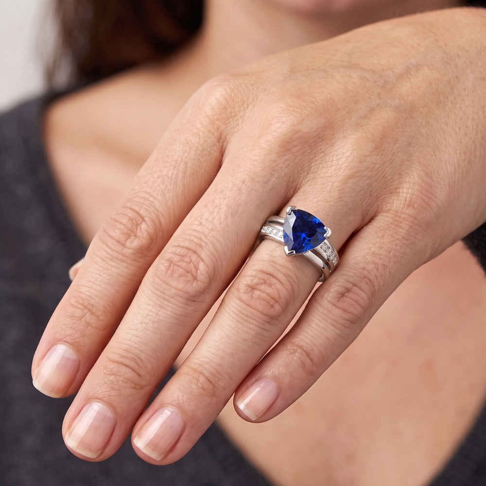 Princess Natural Earth Mined Diamond Trillion Sapphire Ring 2.50 Carats White Gold 14K