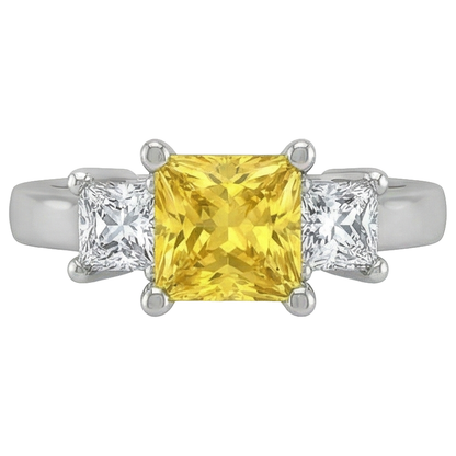 Princess Natural Earth Mined Diamond Yellow Sapphire Ring 5 Carat 3 Stone White Gold 14K