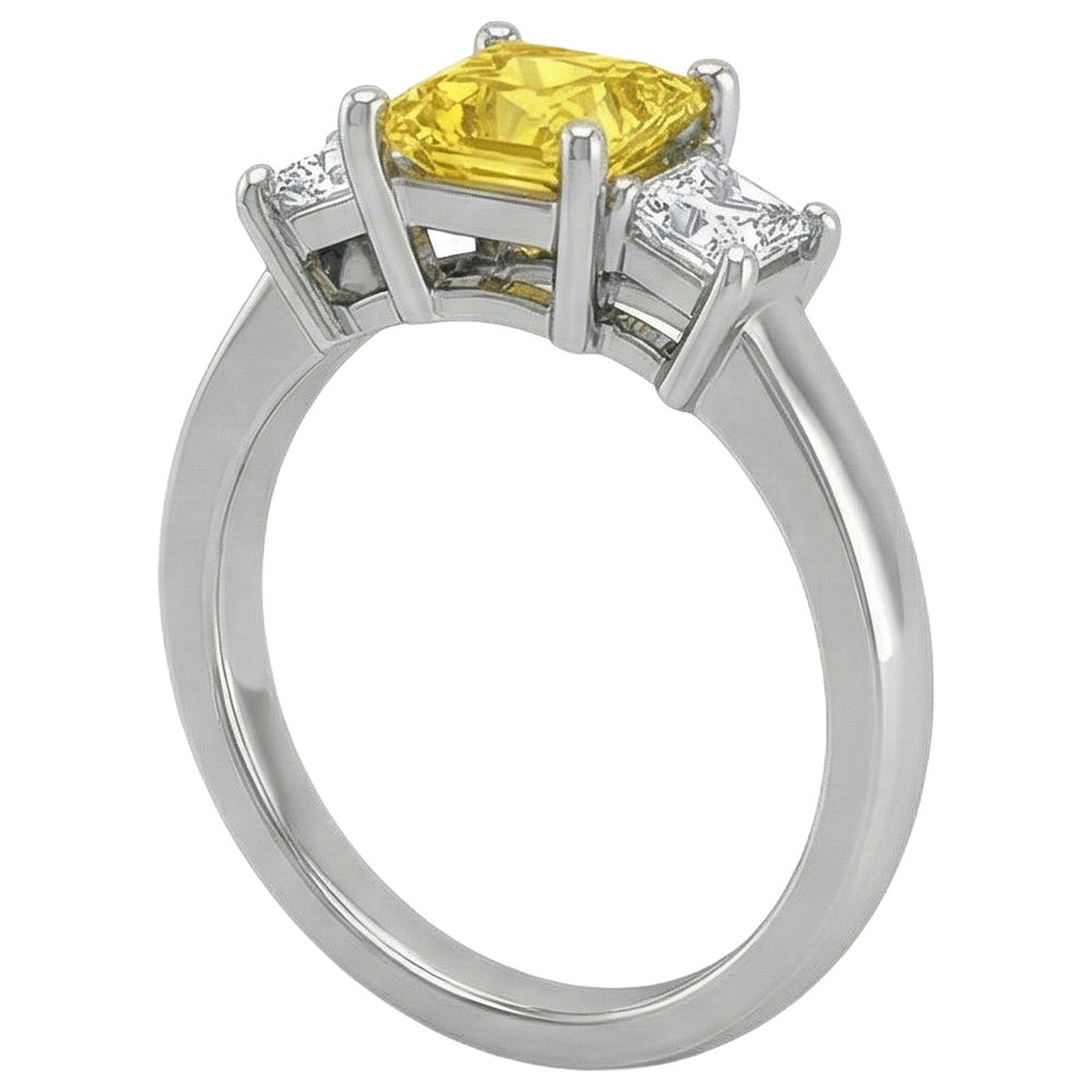 Princess Natural Earth Mined Diamond Yellow Sapphire Ring 5 Carat 3 Stone White Gold 14K