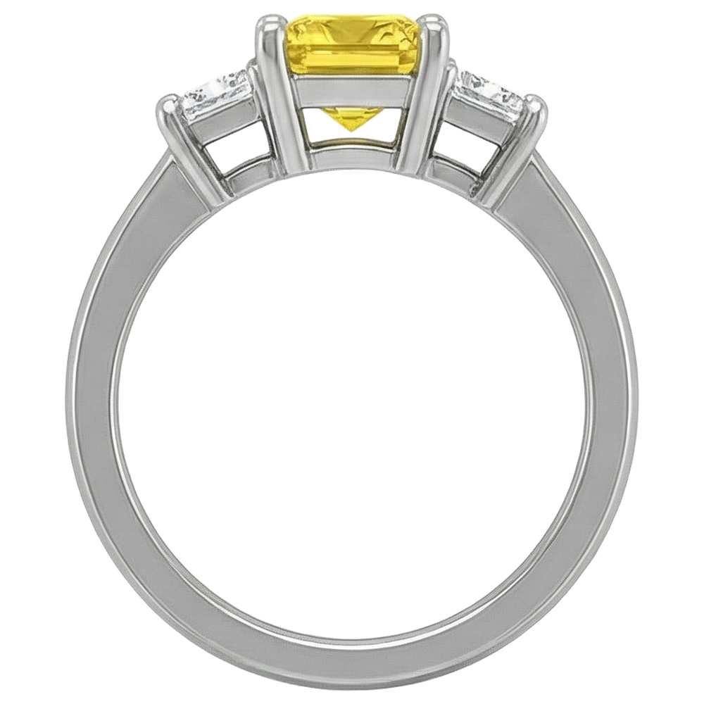 Princess Natural Earth Mined Diamond Yellow Sapphire Ring 5 Carat 3 Stone White Gold 14K