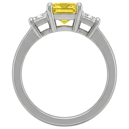 Princess Natural Earth Mined Diamond Yellow Sapphire Ring 5 Carat 3 Stone White Gold 14K