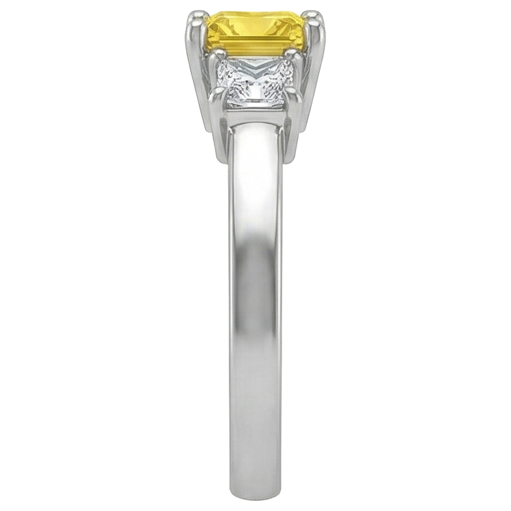 Princess Natural Earth Mined Diamond Yellow Sapphire Ring 5 Carat 3 Stone White Gold 14K