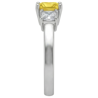 Princess Natural Earth Mined Diamond Yellow Sapphire Ring 5 Carat 3 Stone White Gold 14K
