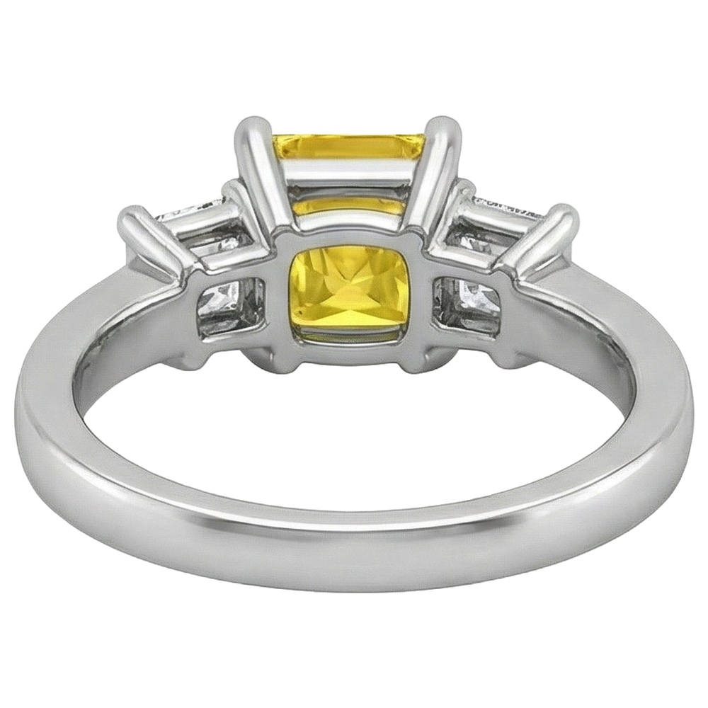 Princess Natural Earth Mined Diamond Yellow Sapphire Ring 5 Carat 3 Stone White Gold 14K