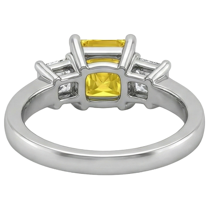 Princess Natural Earth Mined Diamond Yellow Sapphire Ring 5 Carat 3 Stone White Gold 14K