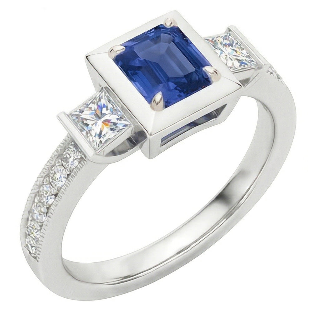Princess Natural Earth Mined Diamond & Emerald Sapphire Engagement Ring Two Tone 2 Carats