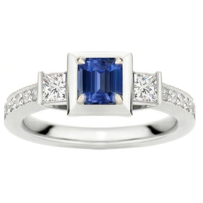Princess Natural Earth Mined Diamond & Emerald Sapphire Engagement Ring Two Tone 2 Carats