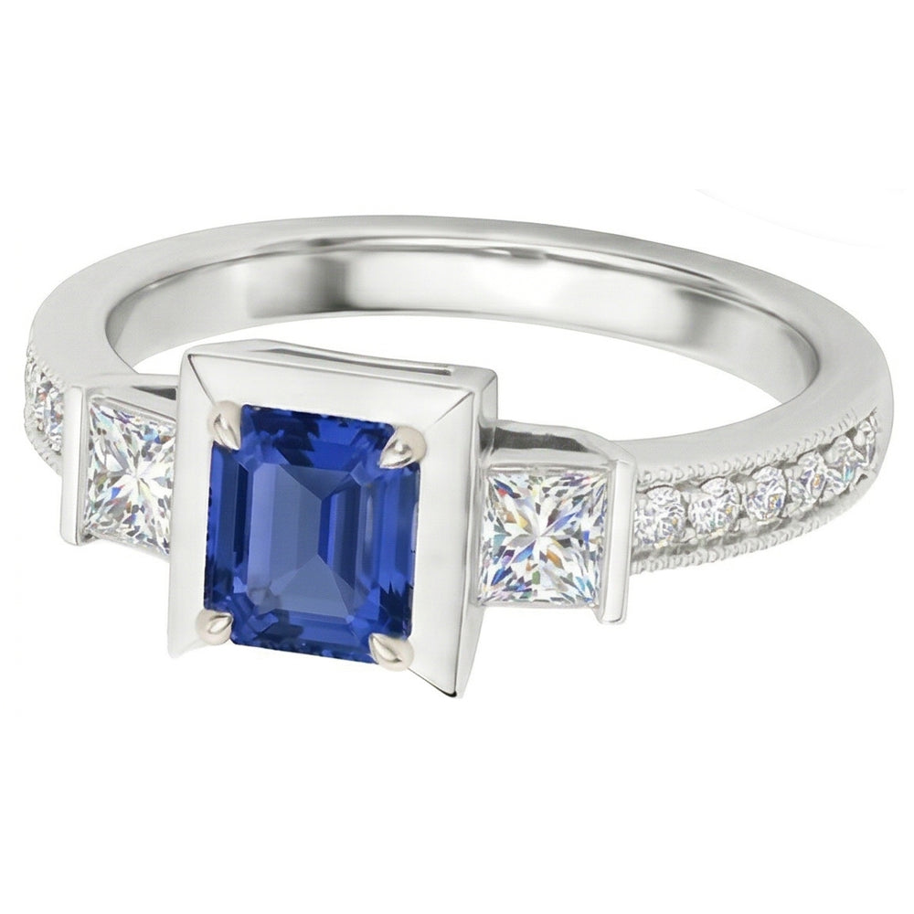 Princess Natural Earth Mined Diamond & Emerald Sapphire Engagement Ring Two Tone 2 Carats