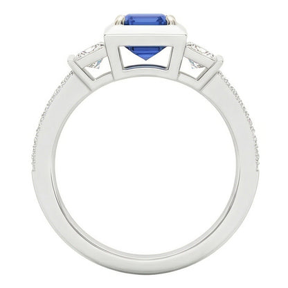 Princess Natural Earth Mined Diamond & Emerald Sapphire Engagement Ring Two Tone 2 Carats